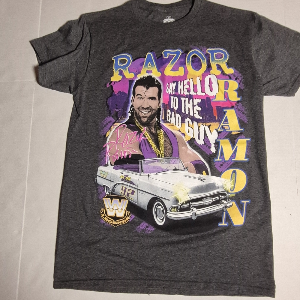 WWF Razor Ramon‎ T Shirt Small Gray WWE Legends Say Hello Bad Guy Tee